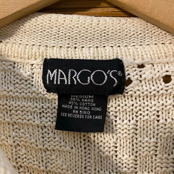 Vintage Margo’s Hong Kong Cream Knit Sweater Ramie Cotton Medium grandmacore - Picture 3 of 8
